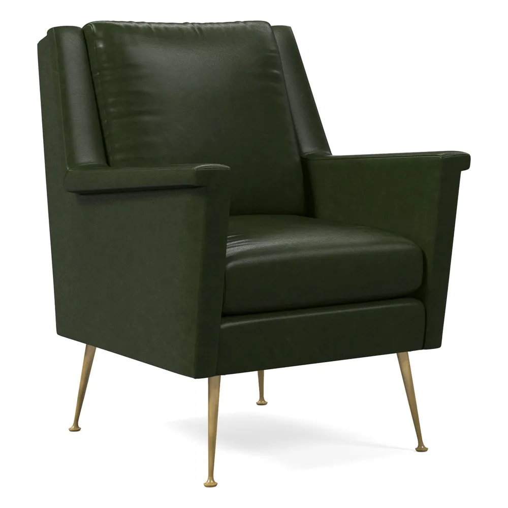 West Elm Carlo Leather Mid Century Chair Metal Legs West Elm