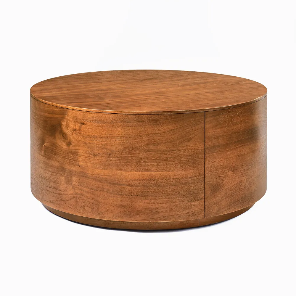 Round drum wood coffee outlet table