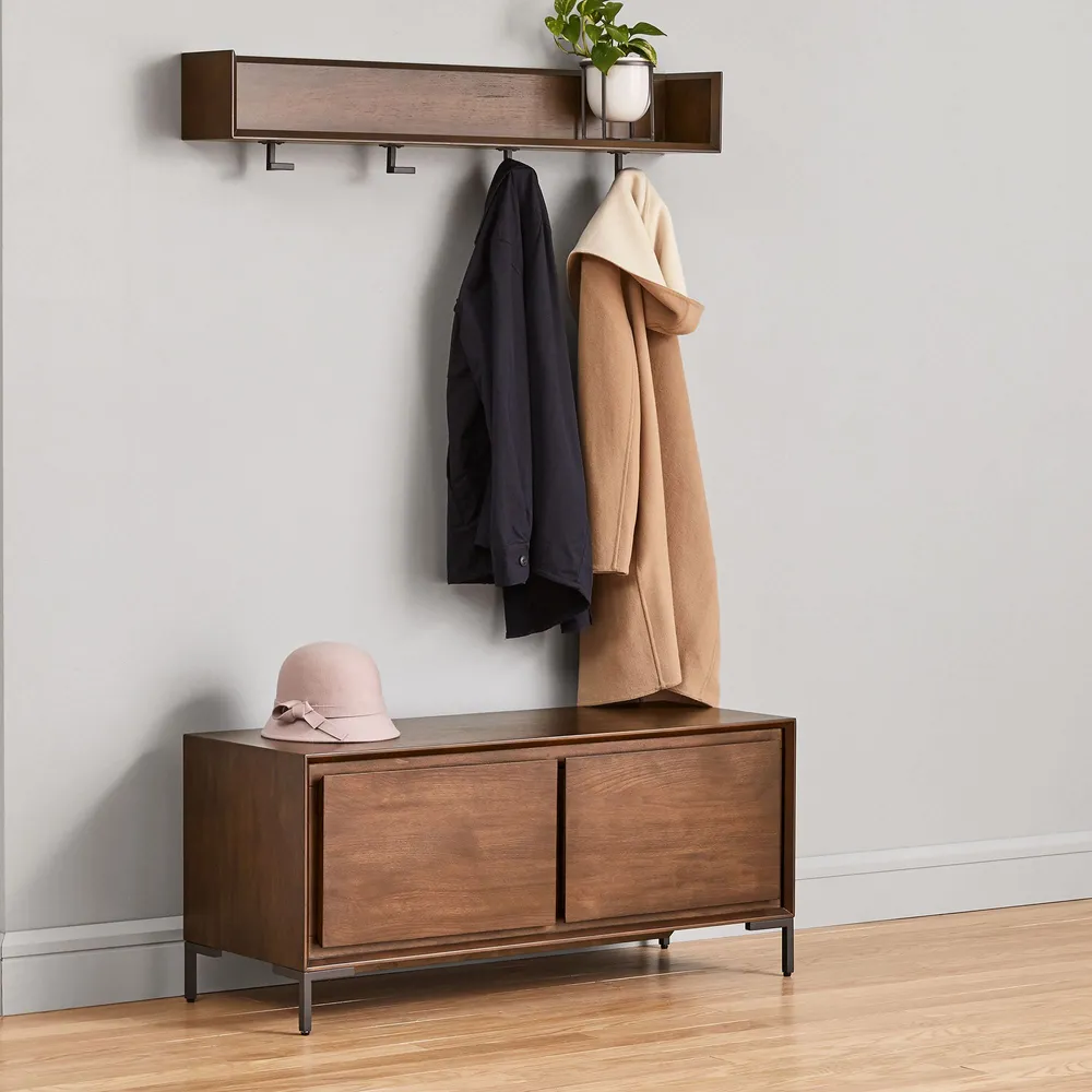 Entryway bench outlet & shelf set