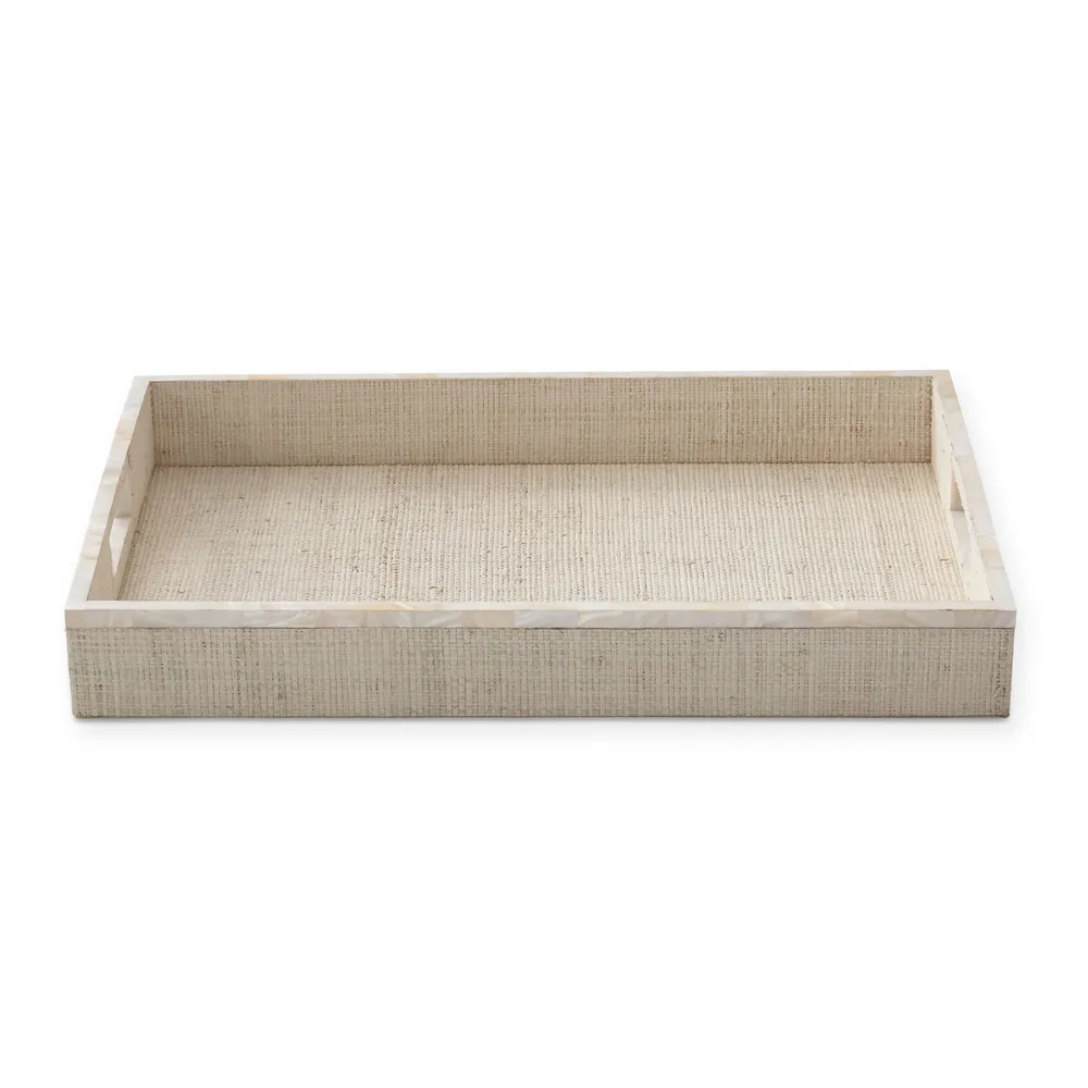 Williams Sonoma AERIN White Raffia and Shell Tray CoolSprings