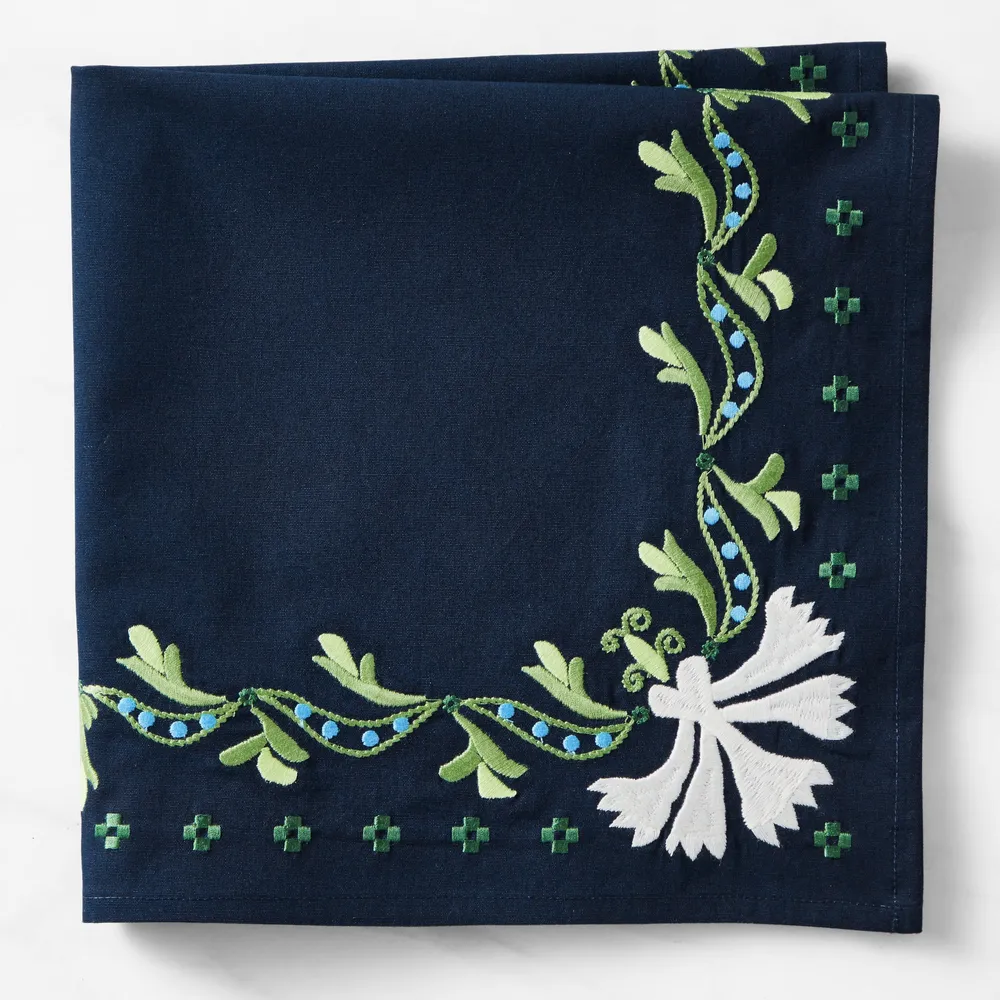 Williams Sonoma AERIN Panama Embroidered Vine Napkins Set of 4