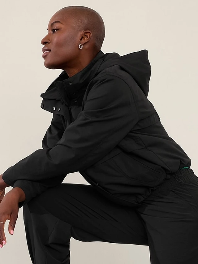 ATHLETA フード付きダウンジャケット ブラック Down Padded Jacket | Athleta