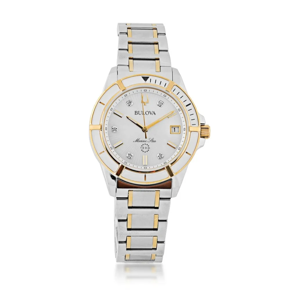 Bulova Ladies Silver and Yellow Watch 98P186 Pueblo Mall
