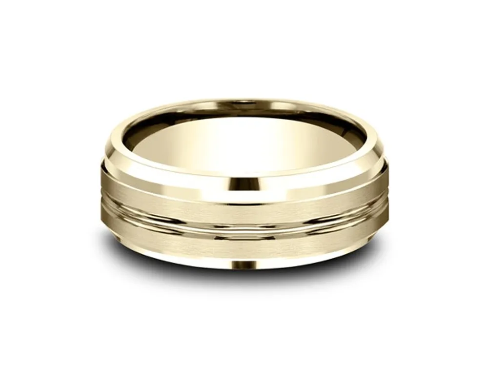 Benchmark Men's 8mm Satin Center Wedding Band 10K Yellow Gold