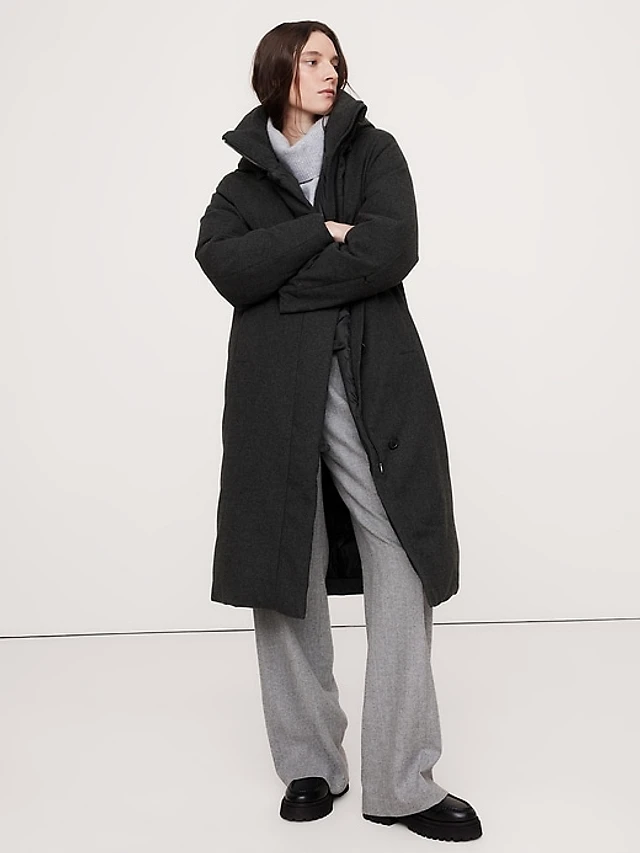 Banana Republic Flannel Long Puffer Coat at MarketFair Shoppes in