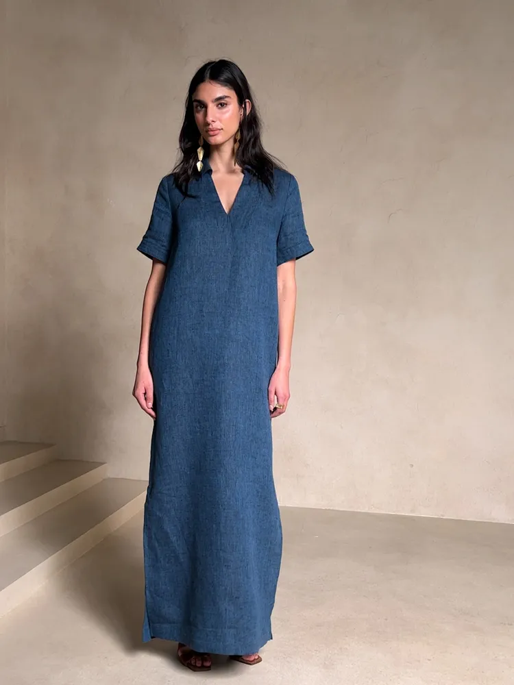 Banana Republic Cruz Linen Maxi Shirtdress Square One 