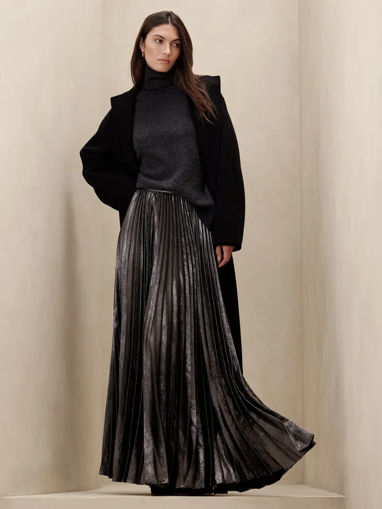 Knife pleated 2025 metallic skirt