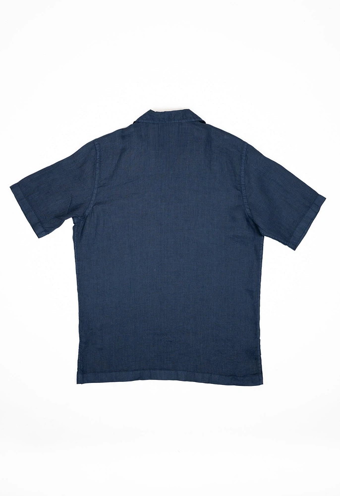 Gran Sasso Men's Open Collar Linen Shirt | King's Cross