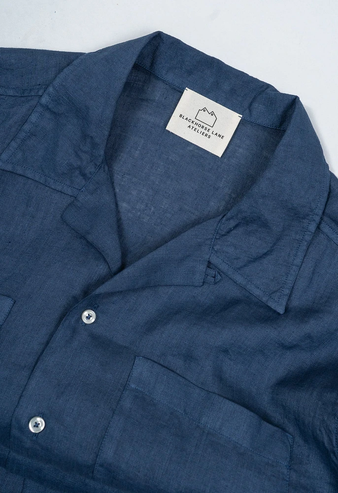 Gran Sasso Men's Open Collar Linen Shirt | King's Cross