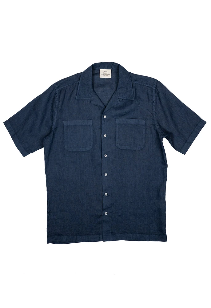 Gran Sasso Men's Open Collar Linen Shirt | King's Cross