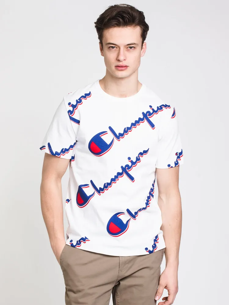 Champion shirt with logo all over sale