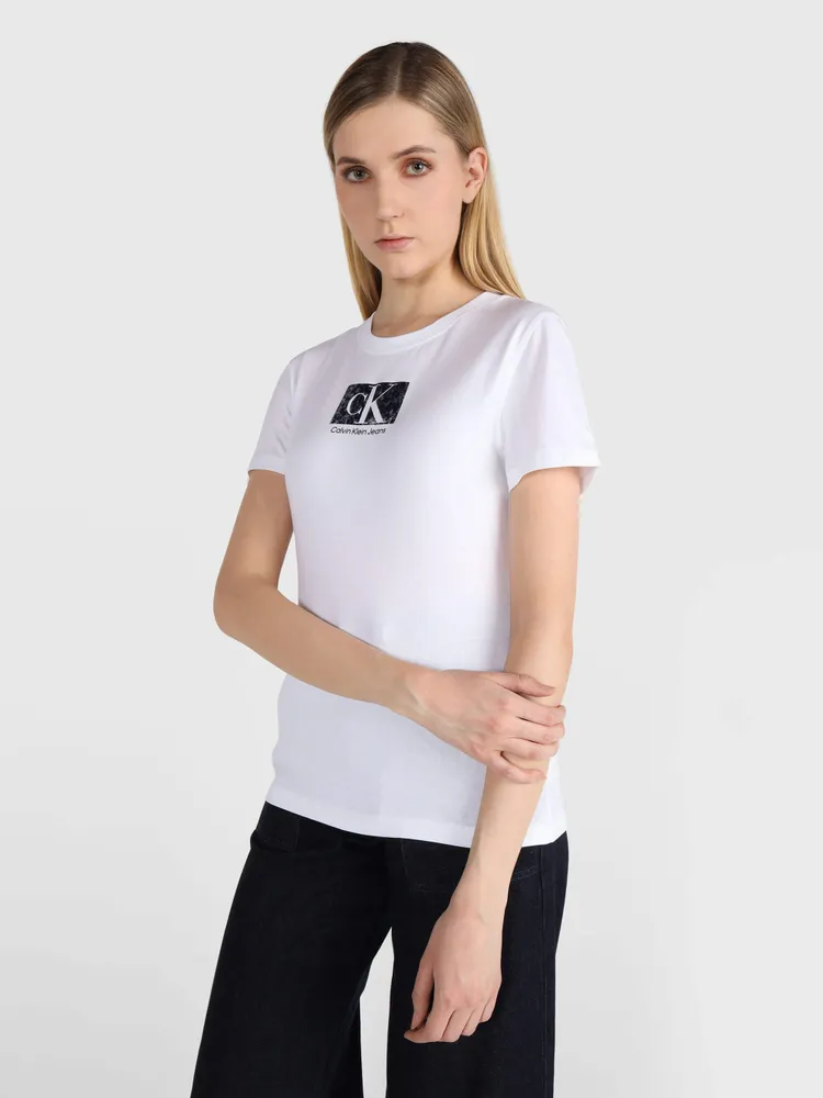 Playera calvin outlet klein blanca mujer