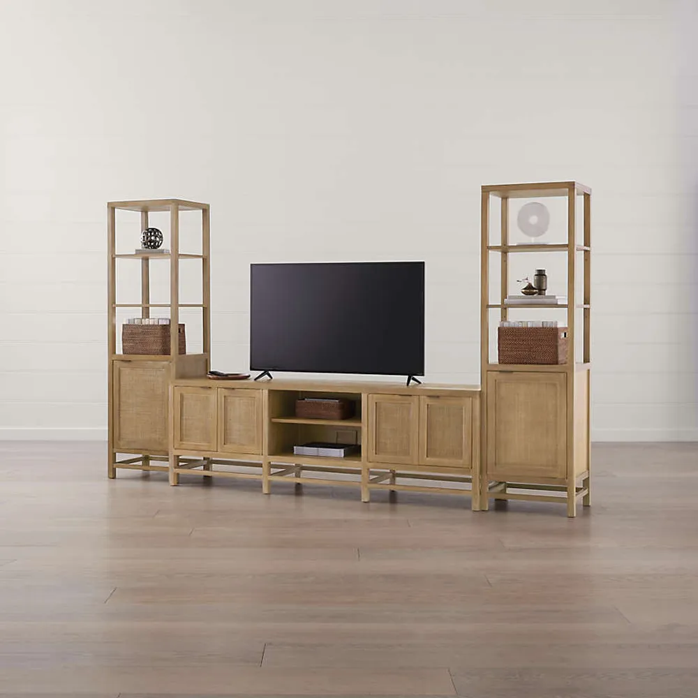 Crate&Barrel Blake 85" Light Brown Teak and Rattan Storage Media