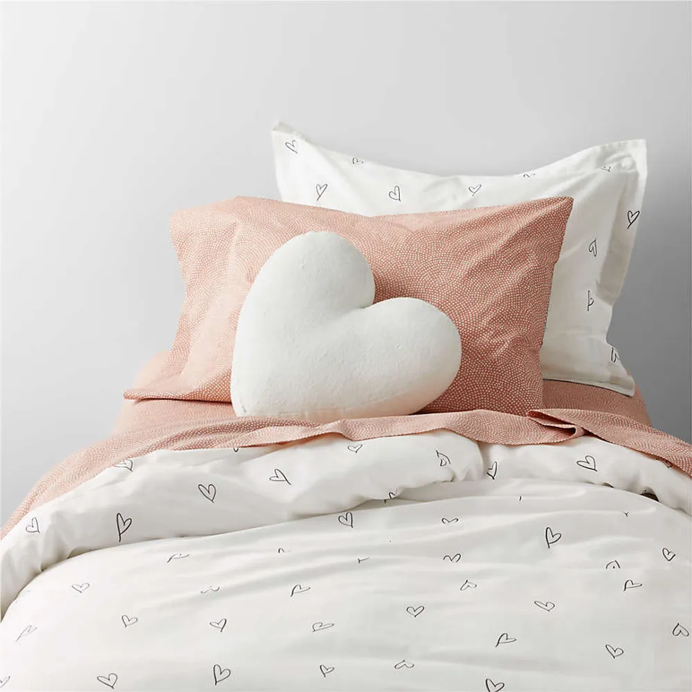 Crate Barrel Charcoal Heart Organic Cotton Kids Twin Duvet Cover
