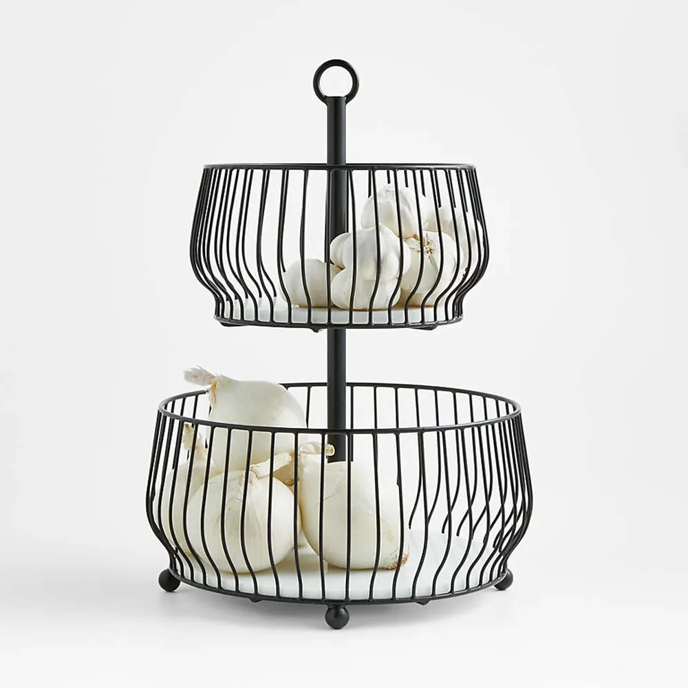 Crate Barrel Cora Black 2 Tier Fruit Basket Square One