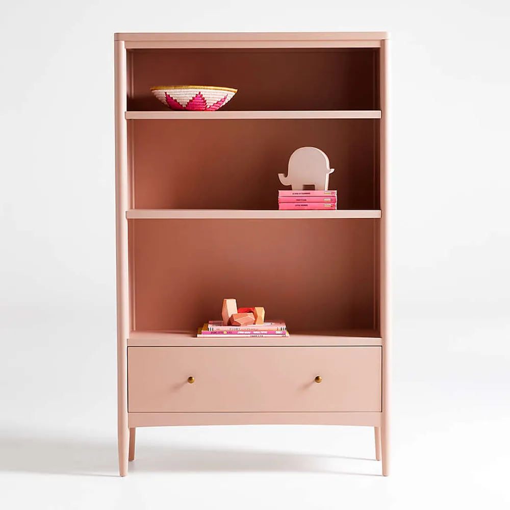 Crate Barrel Hampshire Tall Blush Wood 3 Shelf Kids Bookcase with