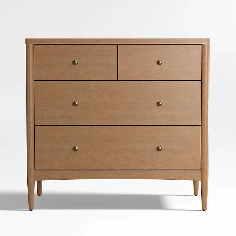 Crate Barrel Hampshire Natural Brown Wood 4 Drawer Kids Dresser