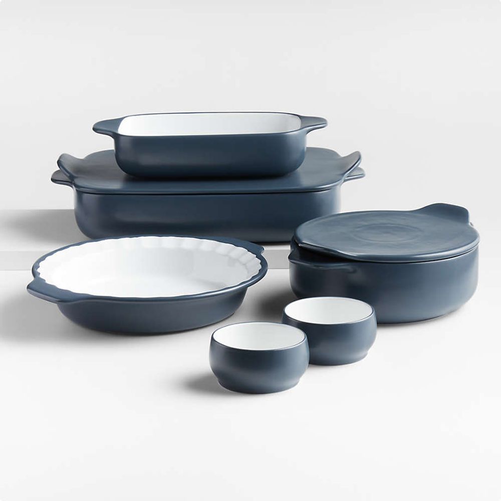 Crate Barrel KitchenAid 8 Piece Steel Blue Stoneware Baking Dish