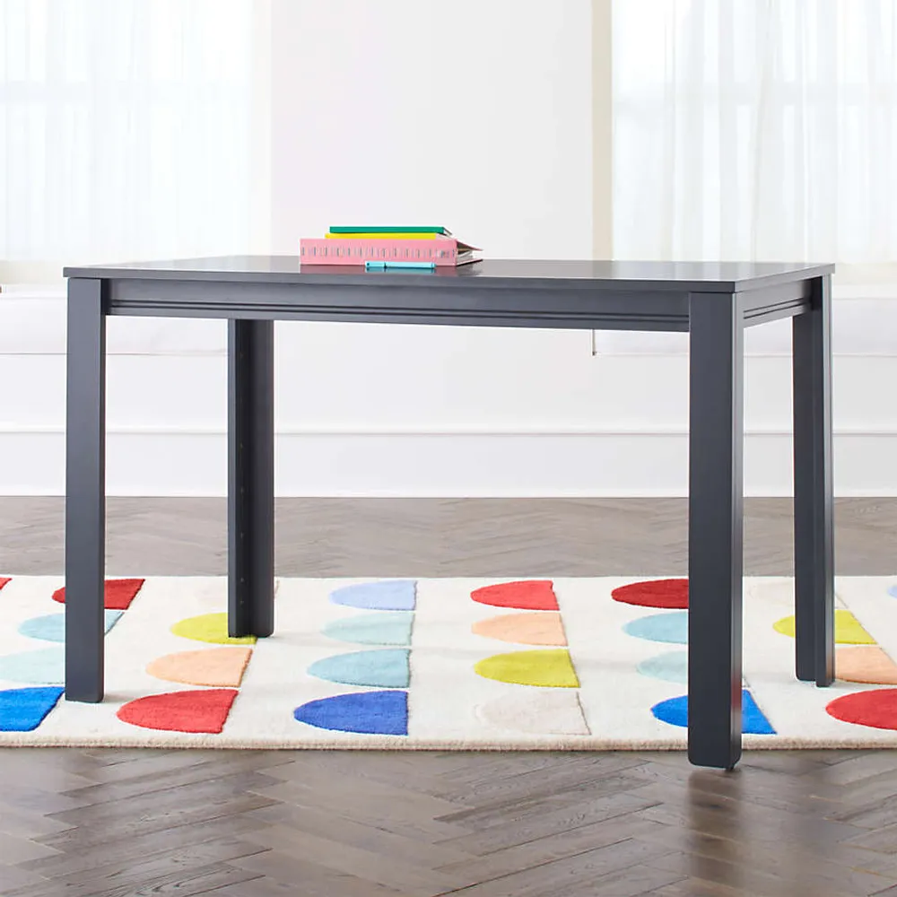 Crate Barrel Adjustable Charcoal Wood Large Kids Desk Table with