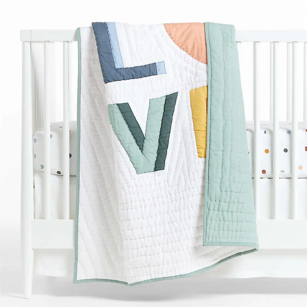 Crate Barrel Love Applique Organic Cotton Baby Crib Quilt