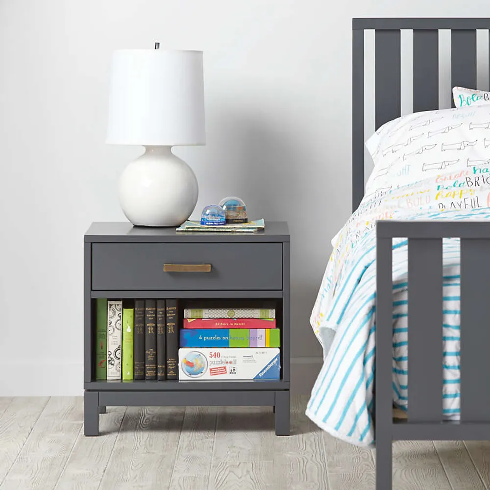Crate Barrel Parke Charcoal Wood Kids Nightstand with Drawer