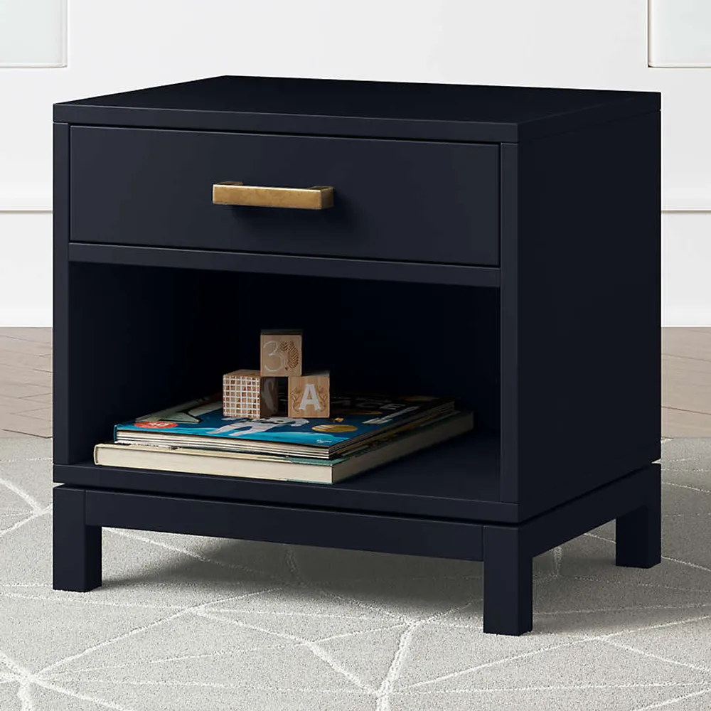 Crate Barrel Parke Navy Blue Wood Kids Nightstand with Drawer