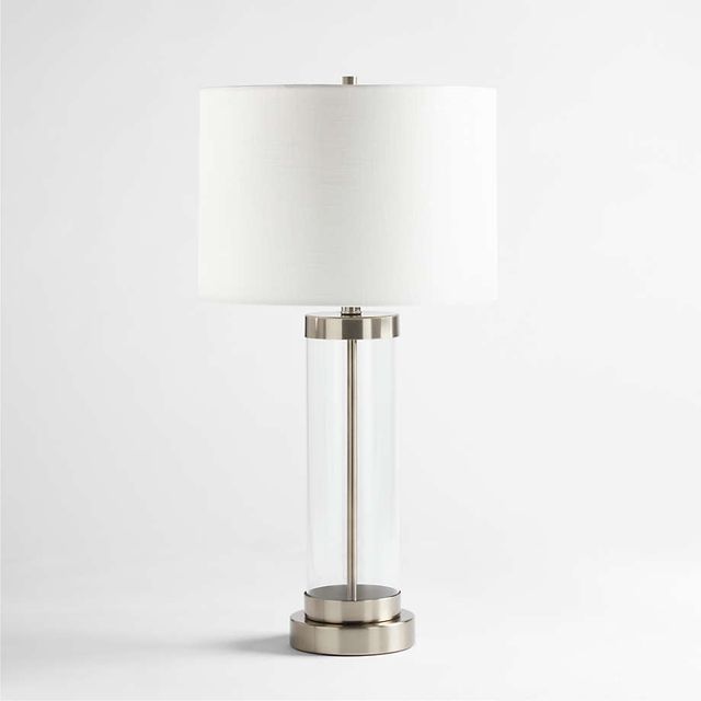 Crate Barrel Promenade Small Pewter Table Lamp with USB Port