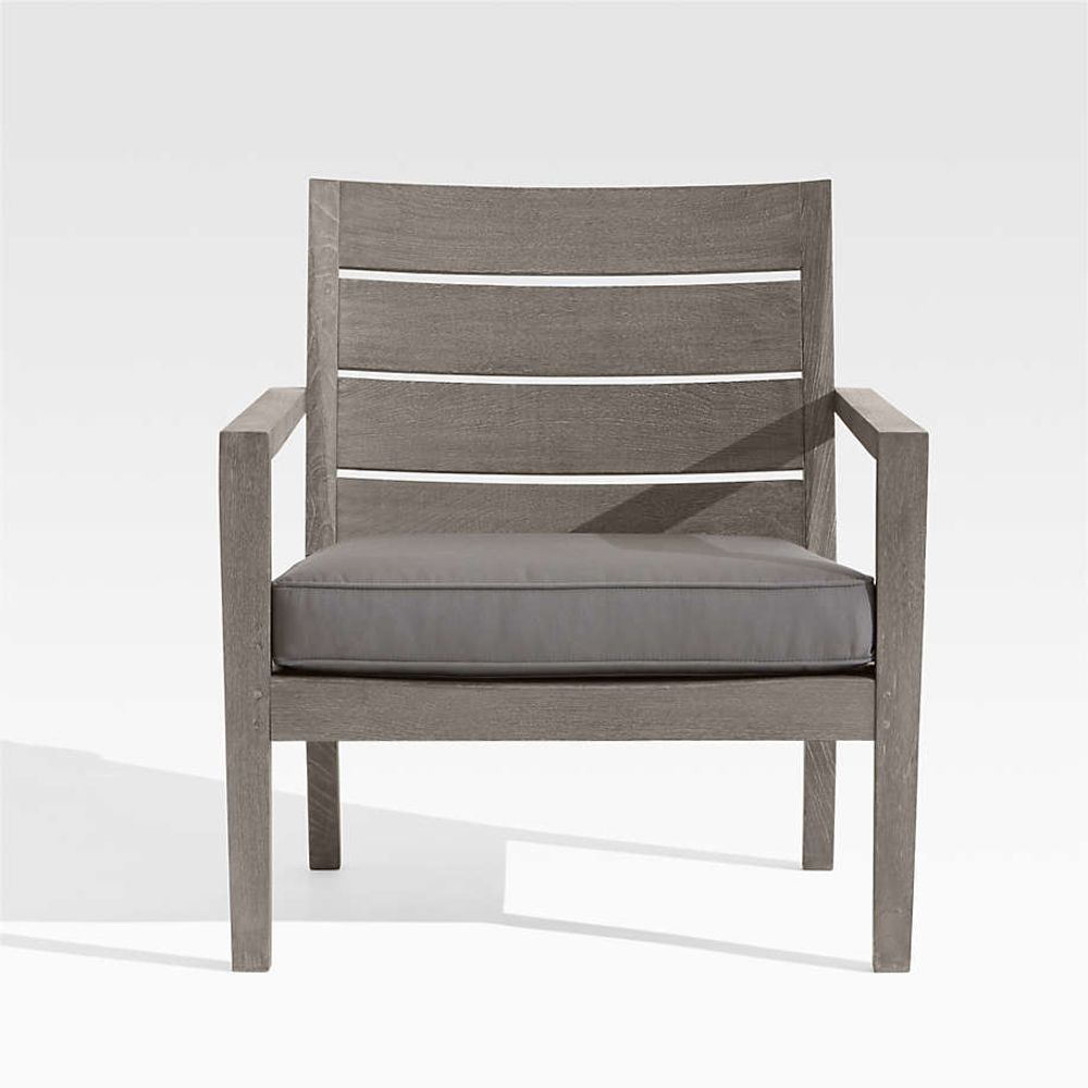 Crate Barrel Regatta Grey Wash Teak Wood Outdoor Lounge Chair with