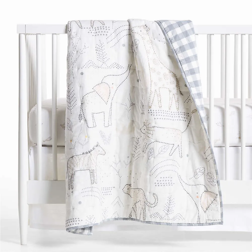 Crate Barrel Safari Friends Gauze Organic Cotton Baby Crib Quilt