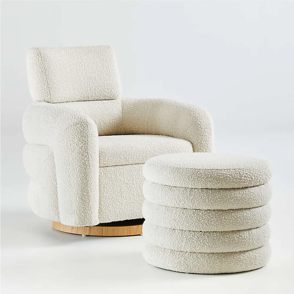 Crate&Barrel Snoozer Boucle Nursery Swivel Glider Chair by Leanne Ford