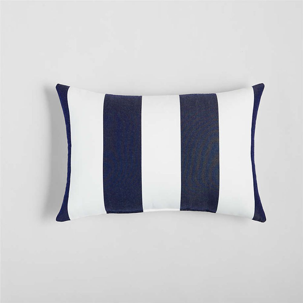 Crate Barrel Sunbrella Cabana Stripe Navy Outdoor Lumbar Pillow