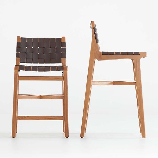 Crate Barrel Taj Leather Strap Bar Stool The Shops at Willow Bend