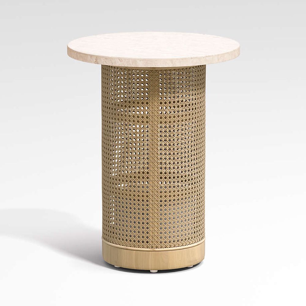 Crate Barrel Vernet Travertine Cane Round End Table The Shops at