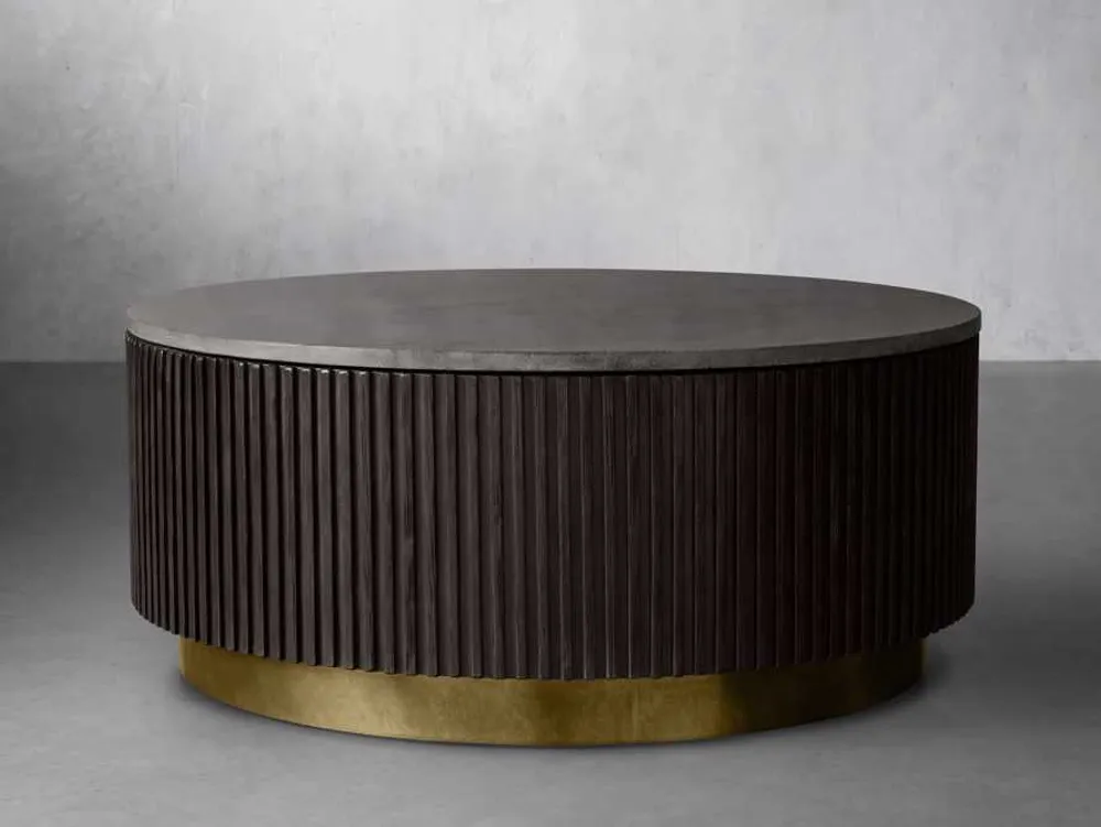 Arhaus Finnley 36"D Round Coffee Table in Ebony and Bluestone | The ...