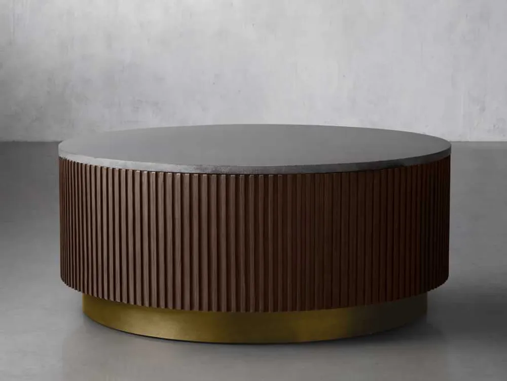 Arhaus Finnley 36"D Round Coffee Table in Mocha and Bluestone | The ...