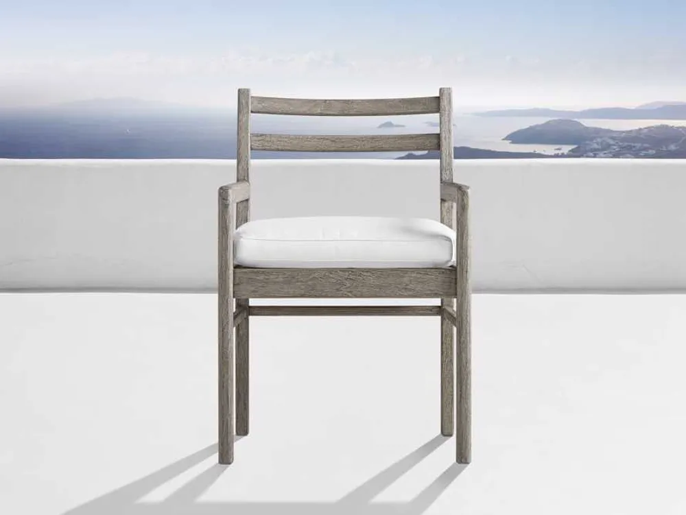 Arhaus Costa Outdoor 23.75" Teak Dining Arm Chair in Starboard Snow