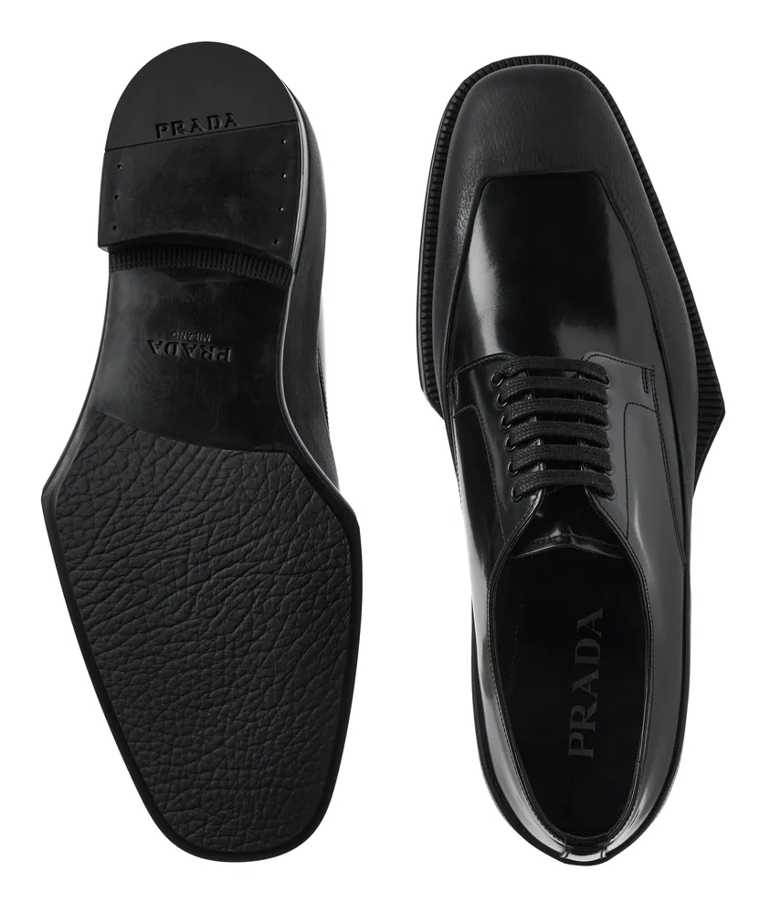 Prada Leather Shell Expander Lace-Up Derbies | Yorkdale Mall