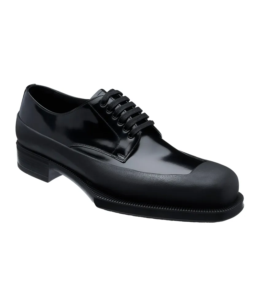 Prada Leather Shell Expander Lace-Up Derbies | Yorkdale Mall