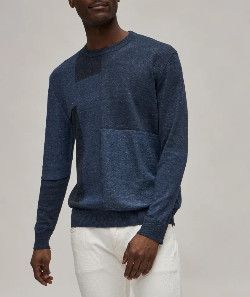 Etro Linen-Cotton Patchwork Crew Neck Sweater | Square One