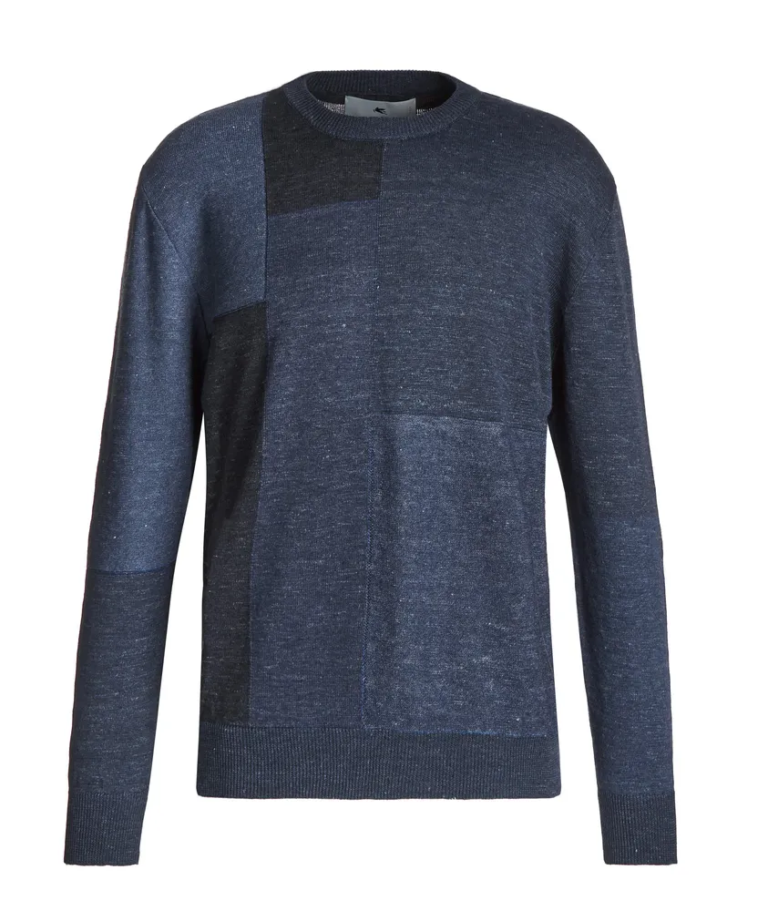 Etro Linen-Cotton Patchwork Crew Neck Sweater | Square One