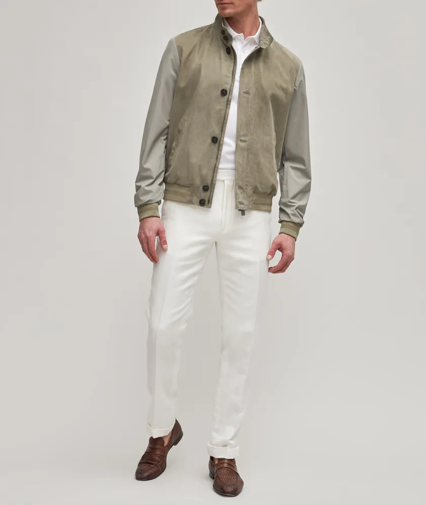 Canali Water Repellent Suede Bomber Jacket | Square One