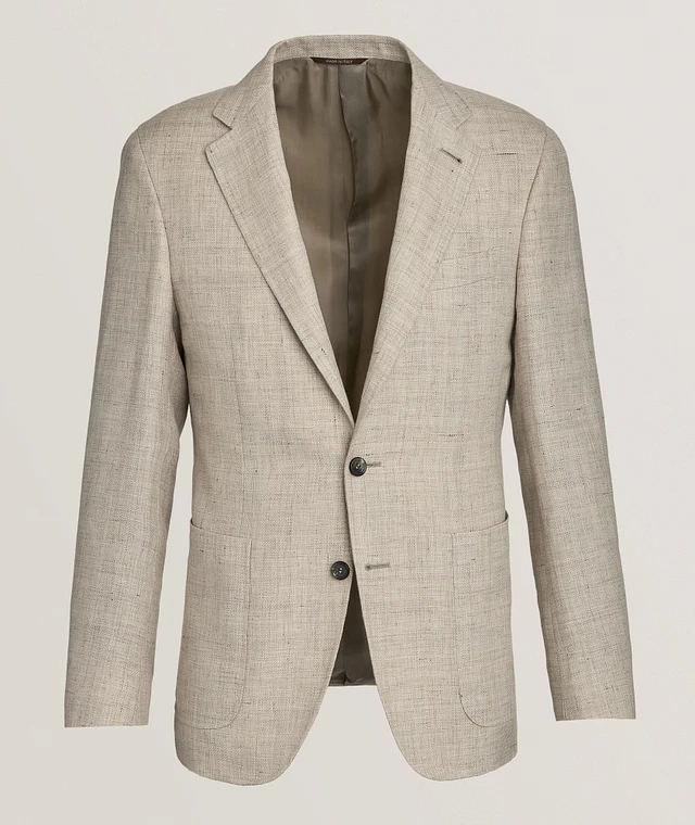 Canali Kei Textured Windowpane Wool-Linen Sport Jacket