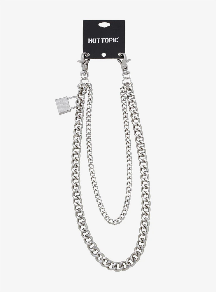 Hot Topic Silver 18 Inch & 24 Inch Pad Lock Double Wallet Chain