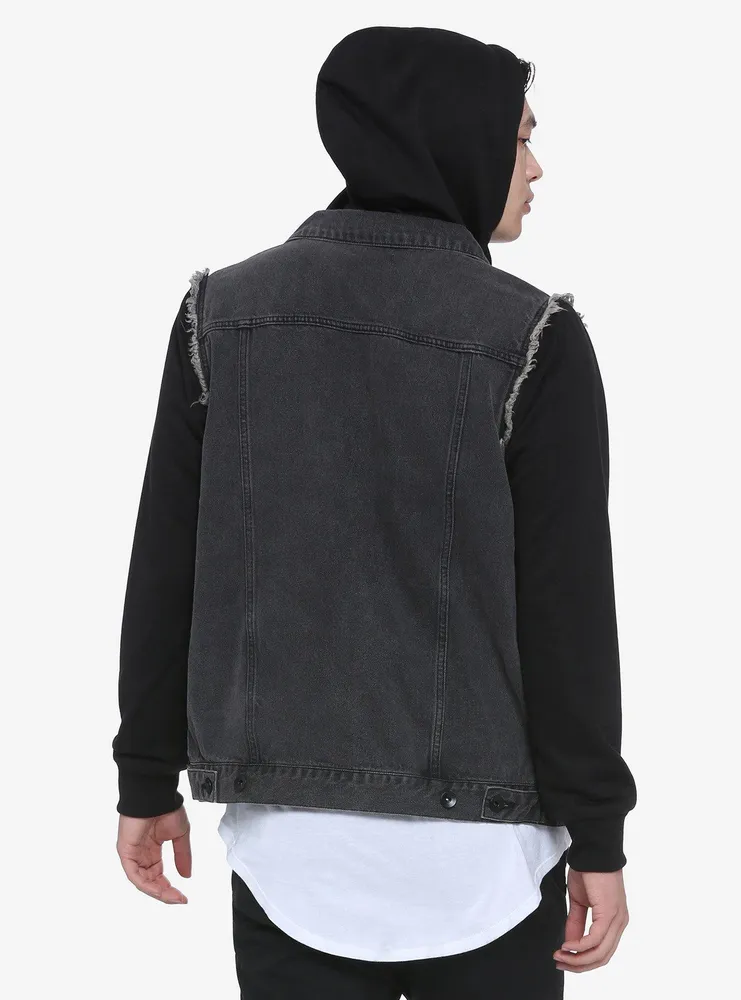 Denim jacket with clearance black sleeves and hood