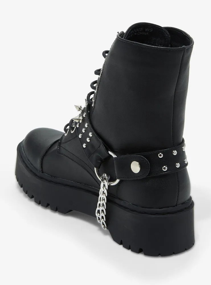 Hot Topic Black Spike & Chain Combat Boots | Mall of America®
