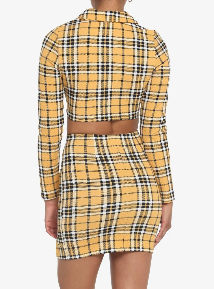 Yellow plaid deals cropped blazer