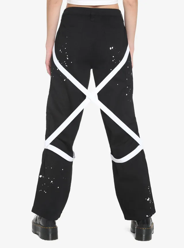Hot Topic Black & White Grommet Suspender Chain Skater Pants