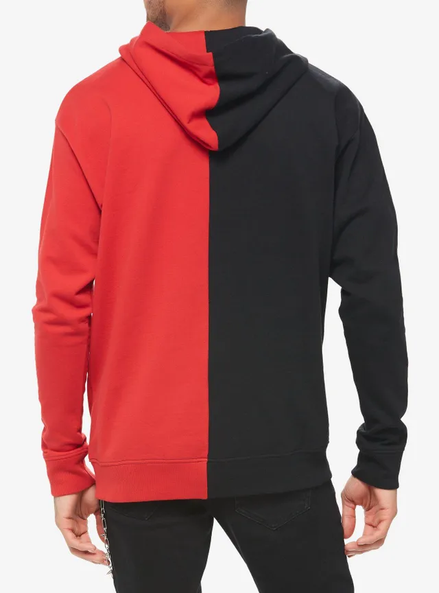 Half black best sale and red hoodie