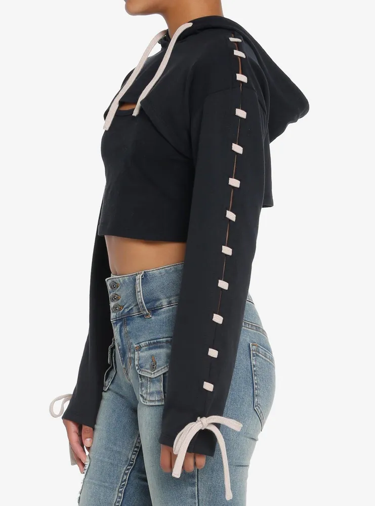 Lace up crop online hoodie