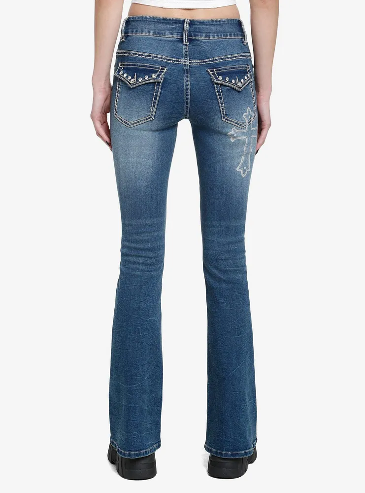 Hot Topic Winged Skull Cross Flare Denim Pants | Bramalea City Centre